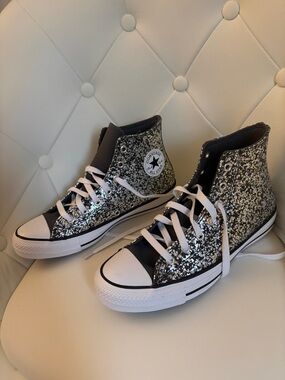 Converse High Top Sneakers - Silver and White Glitter